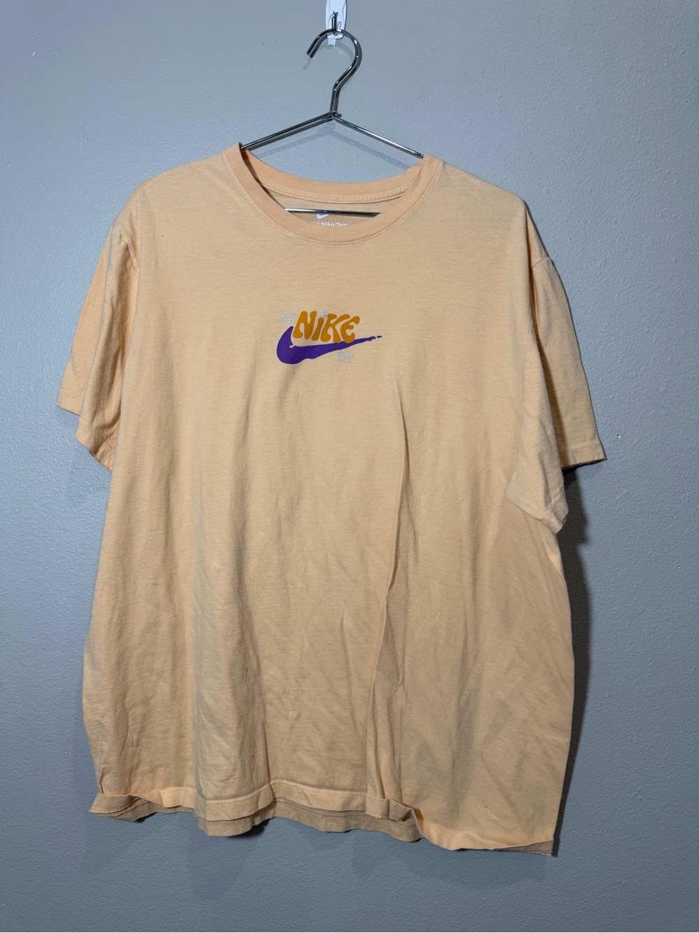 Nike Peach Short-Sleeve T-Shirt with Purple & Yellow Logo